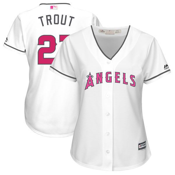Women 2017 MLB Los Angeles Angels #27 Mike Trout White Mothers Day Jerseys->->Women Jersey